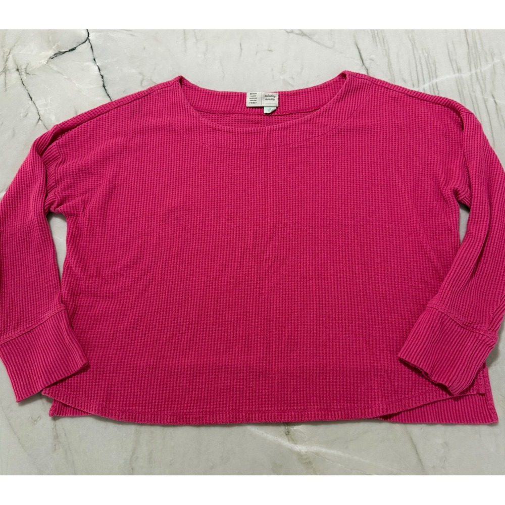 Saturday Sunday Anthropologie Magenta Pink Waffle Thermal Knit Top XL
